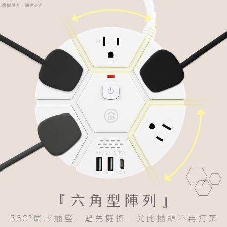 【贈快充線】aibo PD快充20W延長線（3孔1切5座＋PD＋2USB）-1.8米