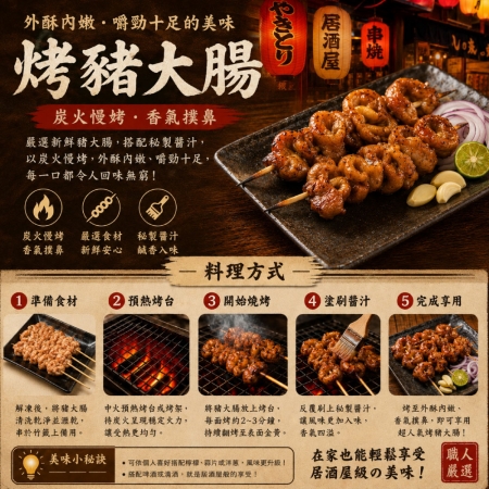 【約克街肉舖】香烤豬大腸串（30g±10%/串/3串1包）