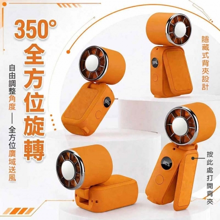 【超值二入】MCK 旋轉折疊迷你冰敷可夾式手持風扇（五段風速/大容量電池/可掛脖） YM-001