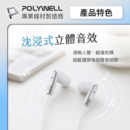POLYWELL ANC入耳式有線耳機 主動式降噪 Type-C 可線控 適用iPhone平板筆電 寶利威爾 台灣現貨