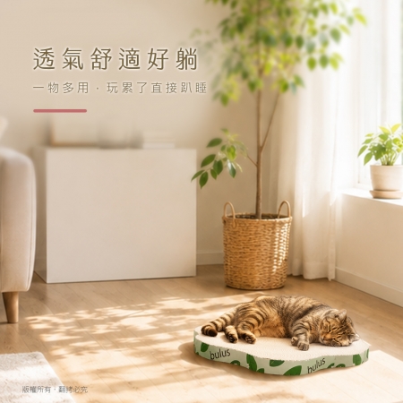 貓本屋 耐抓白色紙芯花朵造型雙面貓抓板（綠葉）