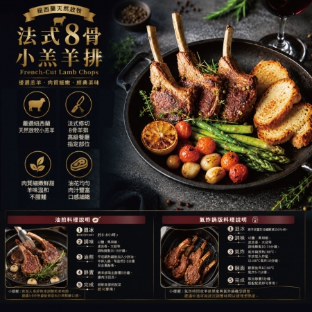 【約克街肉舖】紐西蘭法式8骨小羔羊排（約8-10支/400g±10%/包）
