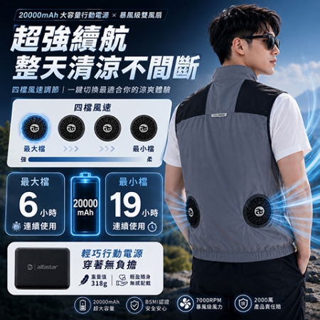 alfastar 24V風扇背心 風扇衣 空調衣 7000RPM雙風扇 20000mAh BSMI認證