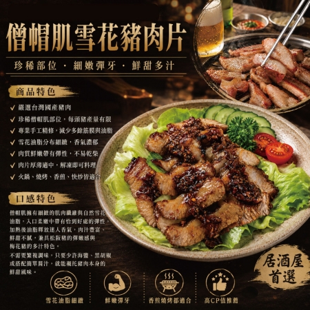【約克街肉鋪】手工精修僧帽肌雪花豬肉片（200g±10%/盒）