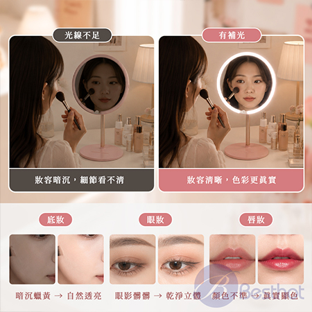 【Besthot】磁吸直立式 LED 化妝鏡 三色燈光 化妝鏡