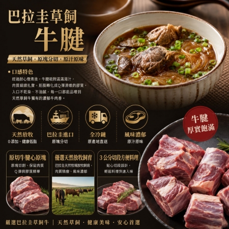 【豪鮮牛肉】草飼之星全天然牛腱切塊（500g±10%/包）