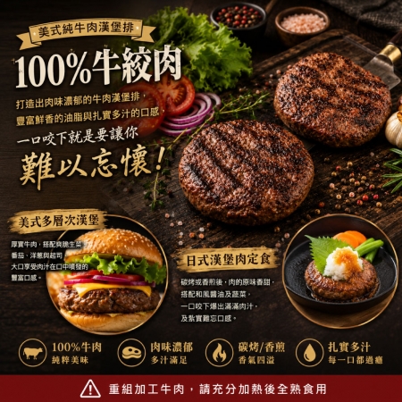【豪鮮牛肉】美式厚片牛肉漢堡排（200g±10%/片）