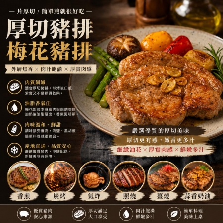 【豪鮮牛肉】厚切梅花豬排（150g±10%/片）