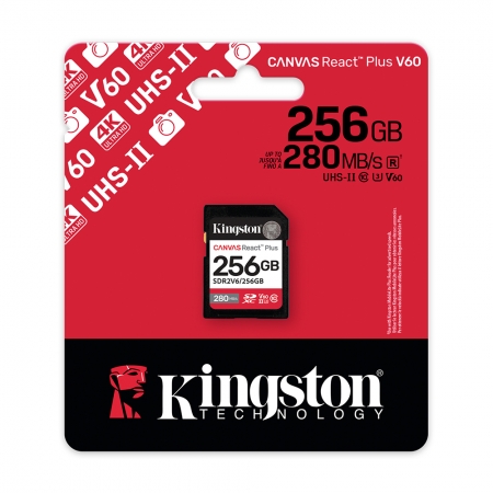 金士頓 256G Canvas React Plus SDXC UHS-II V60 相機記憶卡 專業攝影（KT-SDR2V6-256G）