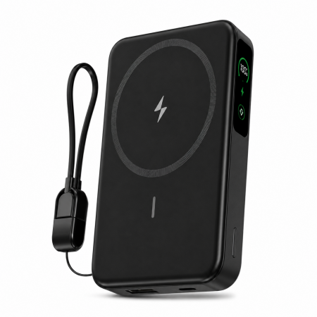 【好買點數放大】AnOne 半固態防爆磁吸10000mAh 20W快充無線數顯行動電源ITC-2504 （自帶線折疊支架）