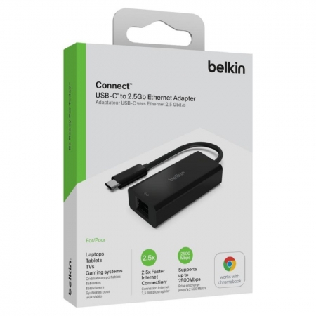 Belkin type-C 轉 2.5GB高速乙太網路 公轉母 9cm （INC012btBK）