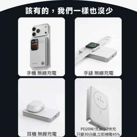 POLYBATT 固態 AI智能溫控快充行動電源10000mAh（LCD螢幕/CCC/磁吸無線） PB11