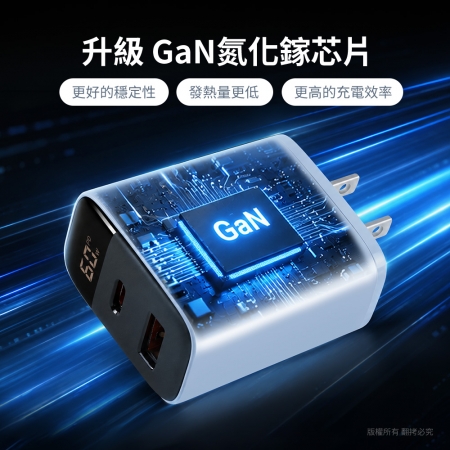 aibo GaN氮化鎵 60W數顯雙孔快充充電器（內附贈Type-C充電線）
