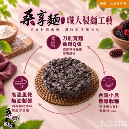 【Sheng Wen梁時】桑享麵-元氣西洋蔘湯麵（122g*4包入）全素 台灣桑葚麵 西洋蔘 刀削寬麵 無油製麵 拌麵 私廚坊