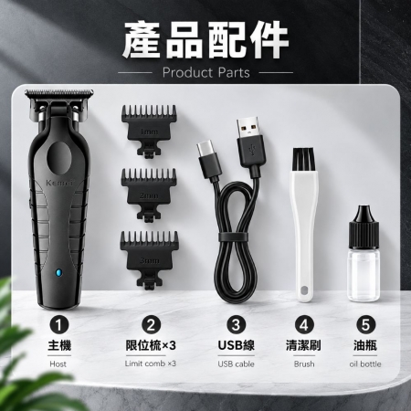 【Kemei科美 KM-2299】電動理髮器 無線電剪 油頭雕刻 漸層推剪 鬢角修剪 TypeC充電