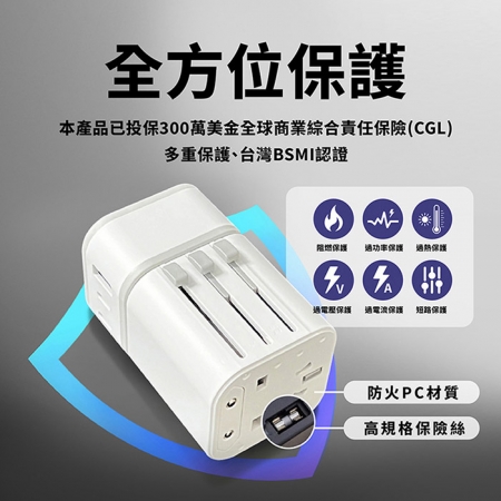 CITYBOSS 台灣製造 45W 2合1出國萬用充電器 全球通用萬能轉換插頭（2USB-C＋1USB-A）