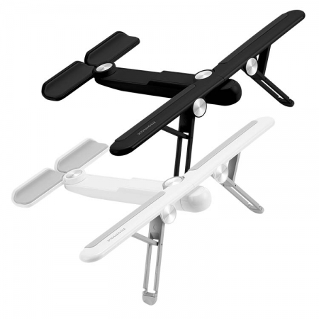 Momax Fold Stand 飛機造型折疊筆電支架（KH2）_白/黑 四節調