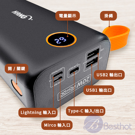 【Besthot】65000型20W超大容量PD＋QC雙向快充行動電源 大容量行動電源 快充