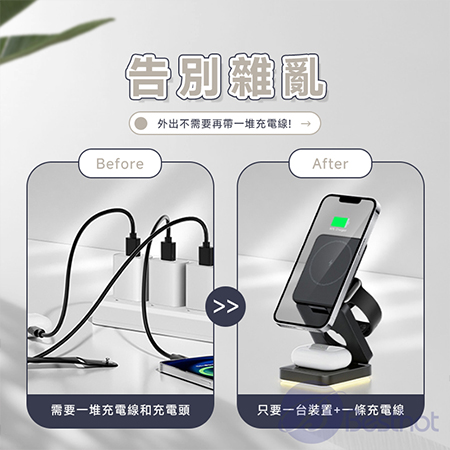 【Besthot】  MCK-Z01-折疊式三合一旅行磁吸無線充電座 無線充電盤 手錶充電 耳機充電