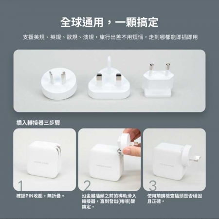 MEGA KING 100W 全能旅充收納組（旅充頭及高速充電線）附萬國轉接器 MK-100W