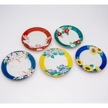【九谷燒】青郊窯四季之花4.6號圓盤-波絲菊  限時77折/售價已是折扣價