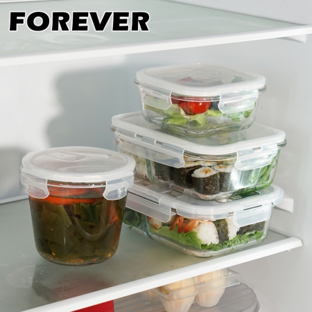 SGS檢驗合格【日本FOREVER】耐熱玻璃保鮮盒-圓形4件組1300ml＋950ml＋620ml＋420ml