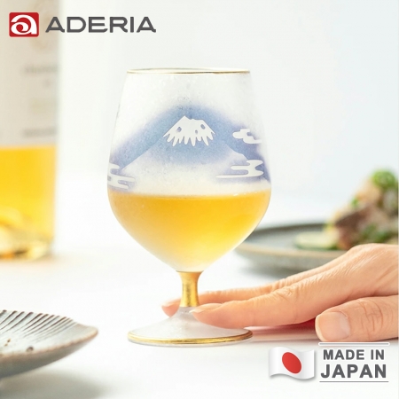 【ADERIA】日本製 富士月兔圖金邊高腳玻璃杯/酒杯 210ml