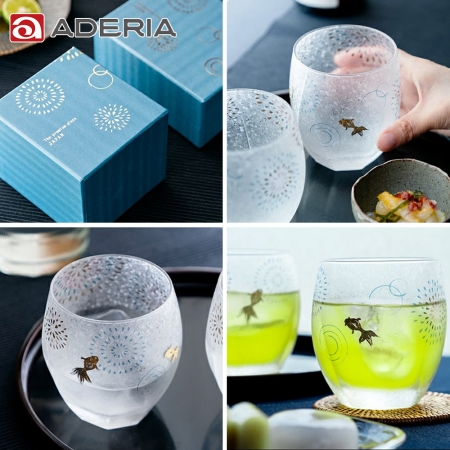 【ADERIA】日本製 金魚花火茶杯/水杯對杯組345ml