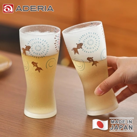 【ADERIA】日本製 金魚花火啤酒杯對杯組 310ml