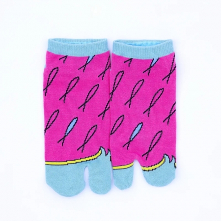 TABI-JI奈良足袋襪（分趾襪）-踝襪（23-25公分）-小魚2（粉/黃）