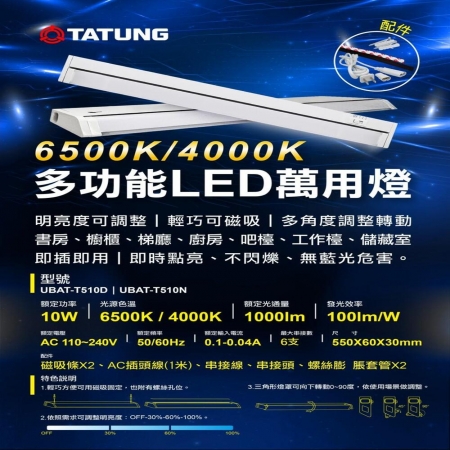【TATUNG 大同】2入組 10W 多功能LED萬用燈 可調整亮度 衣櫥燈 櫥櫃燈 附配件包