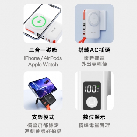【PHILIPS 飛利浦】 FunCube 3.0系列 22.5W 伸縮線多合一行動電源 DLP4352C