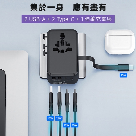 POLYBATT 35W氮化鎵GaN 自帶伸縮線 出國旅遊轉接頭（歐規/英規/澳規）
