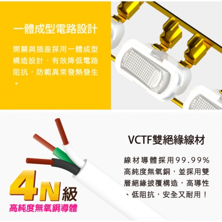 QPower太順電業 太超值系列 TS-376A 3孔7切6座斜面開關延長線-1.8米