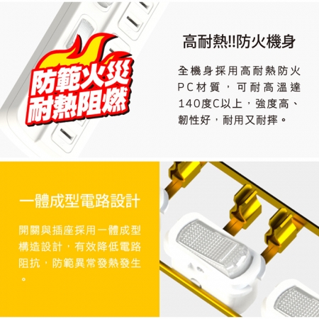 Tyson太順電業 TS-266AS 2孔6切6座延長線（轉向插頭）-1.8米