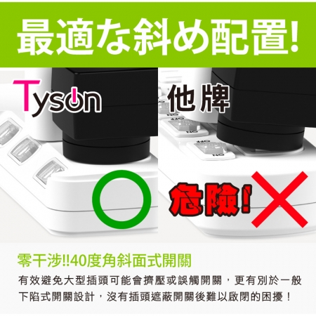 Tyson太順電業 343KS 3孔4切3座防塵蓋延長線（斜面開關/拉環扁插）-2.7M