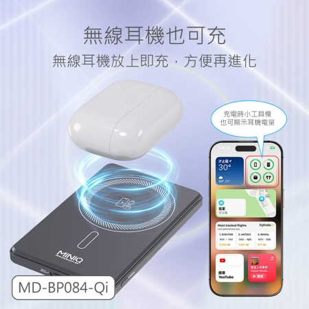 MINIQ 台灣製造 超薄6in1輕量磁吸快充行動電源 5000mAh （3C認證/手機/手錶/耳機）