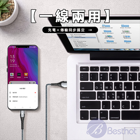 【Besthot】Cowhorn-LC-1米 編織線 手機充電線 
