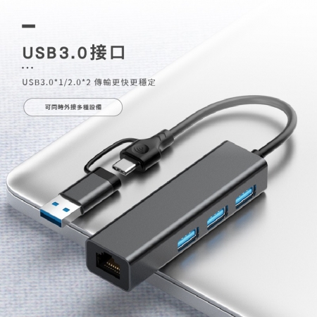 Songwin 3合1 網卡鋁合金集線器（支援OTG功能） UTO-200