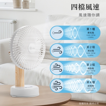 aibo 桌/夾/掛三用 LED夜燈 無線自動旋轉充電風扇