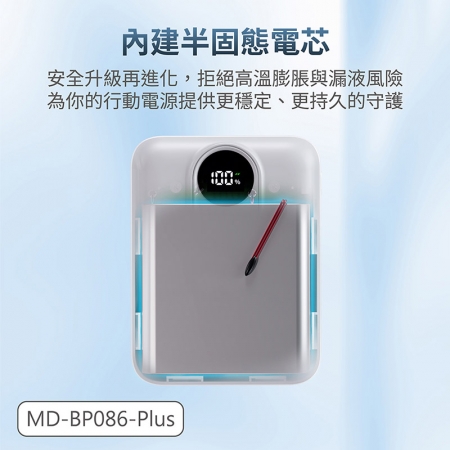 MINIQ 台灣製造 10000mAh 防爆固態數顯急速行動電源（附贈掛繩充電線Type-C） MD-BP086-Plus