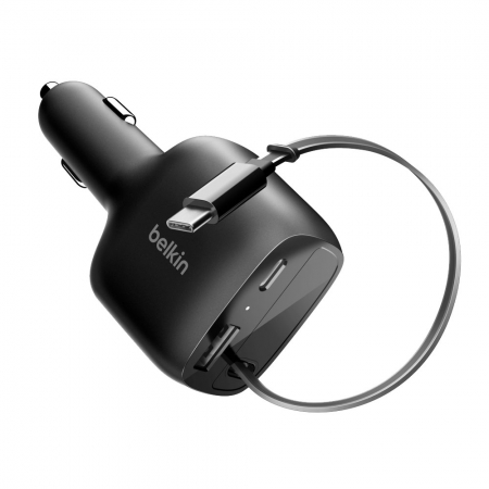 Belkin BoostCharge 75W 自帶線車用充電器1C＋1A＋1伸縮TYPE-C線（CCC001fqBK）