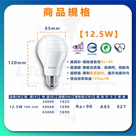 6入 LED 真彩光系列燈泡 12.5W 節能燈泡 省電燈泡（無藍光 省電燈泡 護眼）