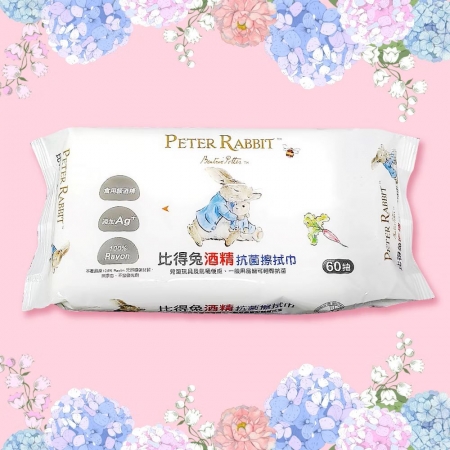 【PETER RABBIT 比得兔】酒精抗菌濕紙巾 60 抽 *5包