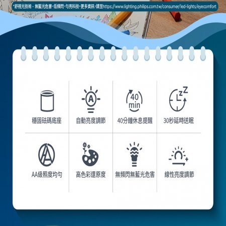 PHILIPS 飛利浦 品達 LED讀寫護眼檯燈 PD044 66156 護眼檯燈 光感功能 無藍光 休息提醒