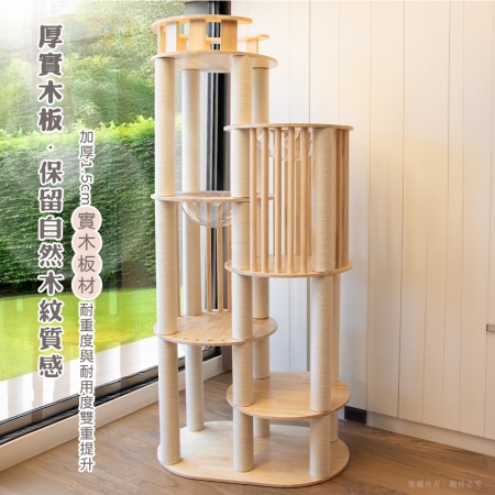 貓本屋 秘密莊園 台灣製 加大雙太空艙/欄桿雙圓屋/加粗白麻柱 實木貓跳台