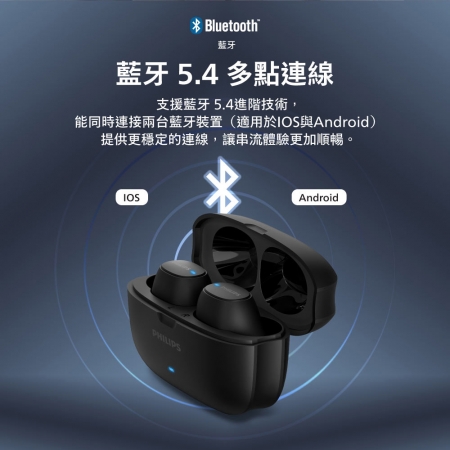 【PHILIPS 飛利浦】 動態低音長續航通話降噪藍牙5.4耳機 TAT2500BK