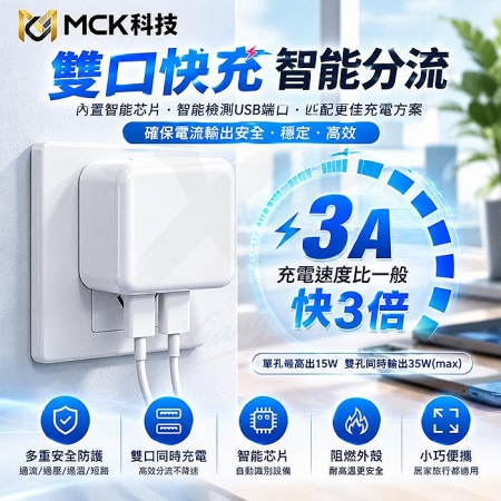 【台灣製】MCK U235▸PD快充35W 雙孔Type-C 豆腐頭 USB旅充頭 充電頭 電源供應器 閃充插頭 充電器