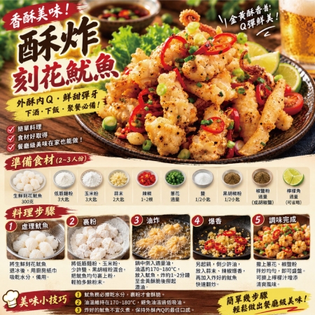 【小川漁屋】鮮凍刻花魷魚（300g±10%/包） 