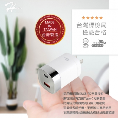 MIT認證保固【HPower 33W氮化鎵 急速充電器】液晶顯示 雙孔 PD＋QC 急速充電器